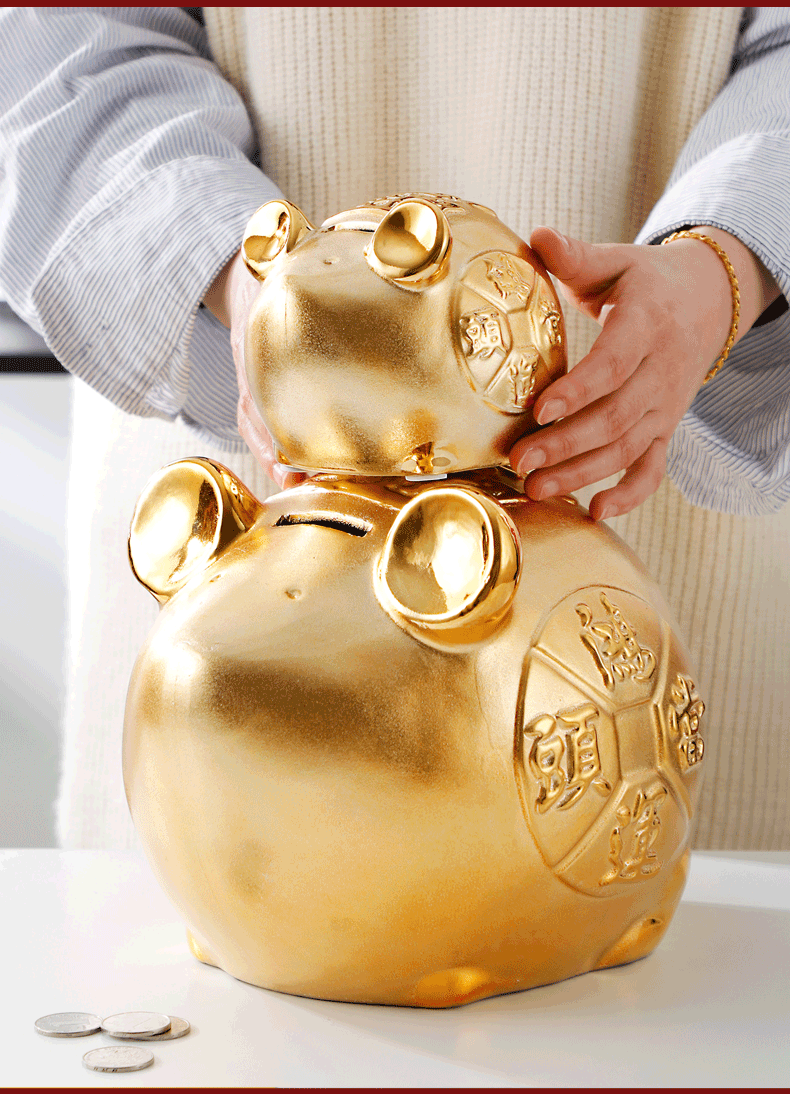 三维工匠陶瓷钱罐储蓄罐儿童可存可取纯装钱罐赞钱罐2020金鼠钱罐摆件