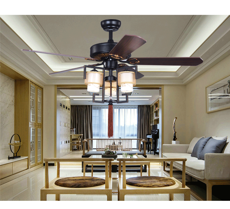 康利诗顿(conleyliston)吊灯 新中式吊扇灯中国风客厅餐厅卧室铁叶