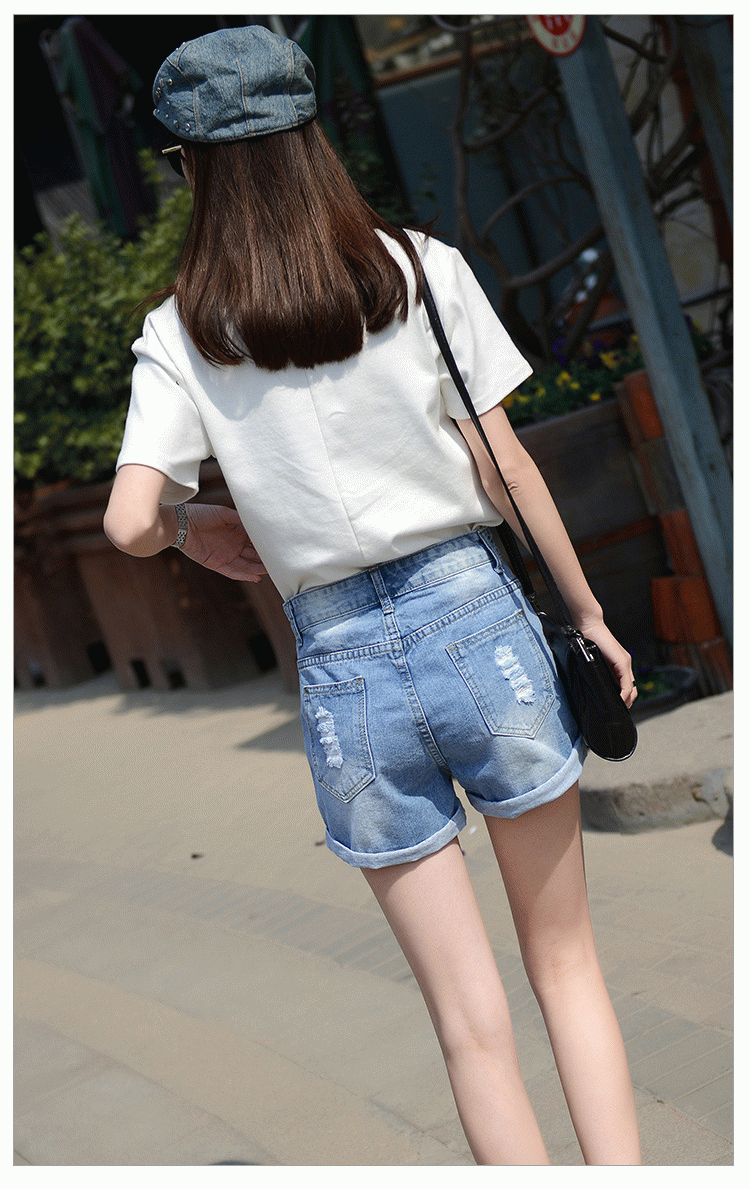 902新款少女韩版夏装学院风宽松破洞牛仔短裤女中学生高腰热裤潮定制