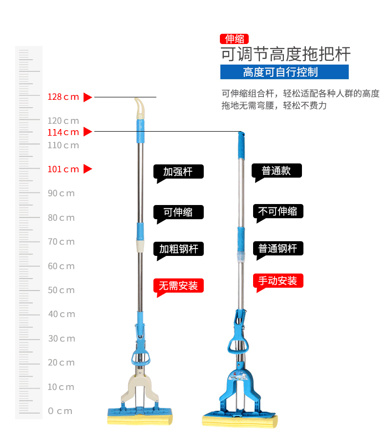 宅一起吸水海绵拖把可伸缩对折式挤水家用胶棉拖把地拖拖布免手洗