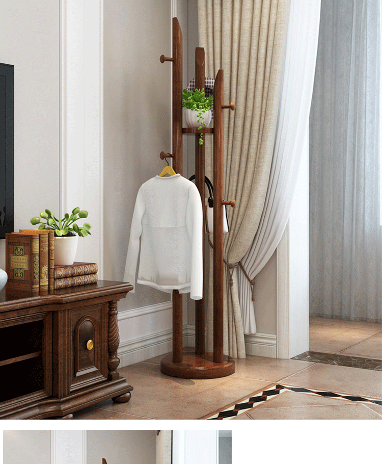 中式实木衣帽架落地衣服架子客厅挂衣架现代简约卧室省空间家用