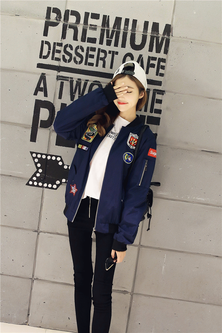 珊诗丽(sexemara)女士短外套 902新款学院风2017新款百搭棒球服夹克短