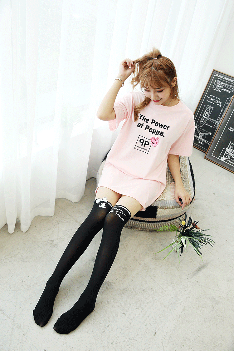 七斓过膝印花拼接白色卡通可爱甜美萝莉女学生软妹长高筒丝袜腿打底薄