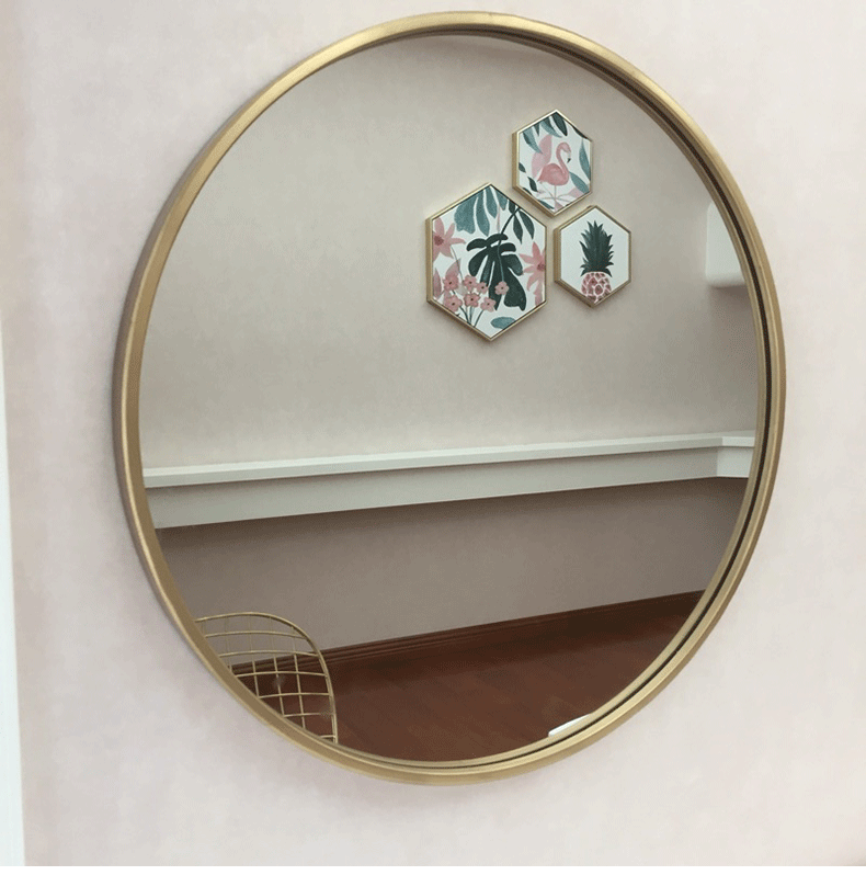 黑色铁艺壁挂镜圆形镜子化妆镜金色浴室镜梳妆台镜挂镜圆镜创意镜