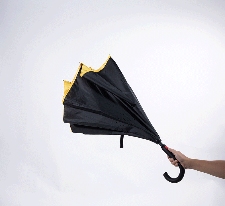 金富鑫rtui双层镂空创意反向伞反骨架收缩汽车用防渗水雨伞反骨伞黑黄