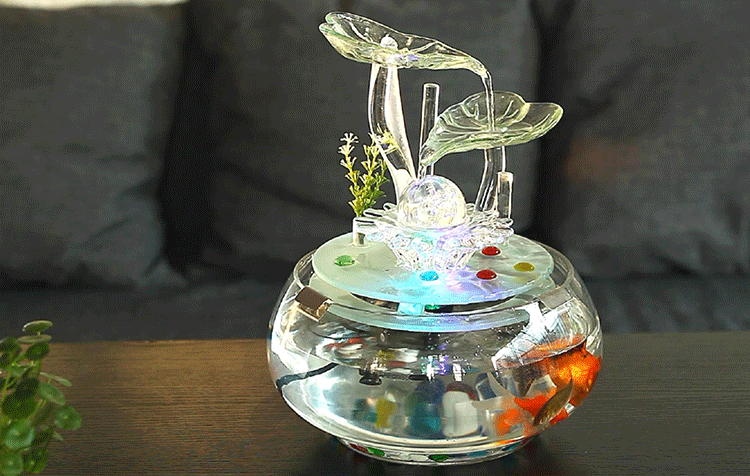 家居小型客厅鱼缸流水电视柜摆件陶瓷喷泉桌面加湿器创意生日三维工匠